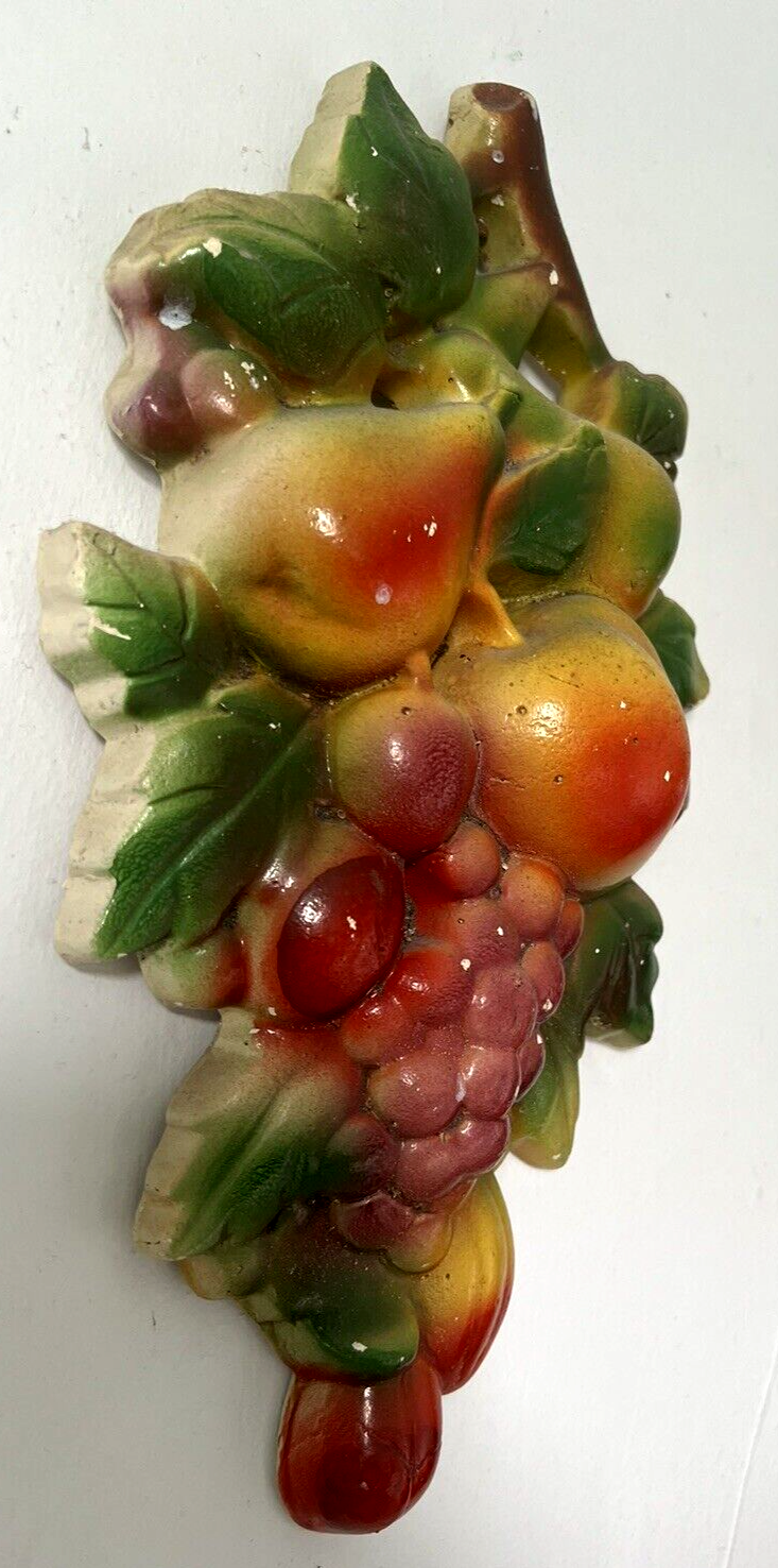 Vintage Chalkware Plaster Fruit Wall Hanging Pear Apple Grapes Kitchen