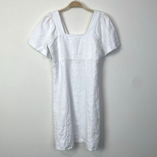 Madewell Square Neck Mini Dress in 100% Linen Eyelet White 0 NP764 Classic Beach