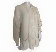 VINTAGE Cardigan Sweater Size L ButtonsCream White Pockets Unbranded Cable Knit