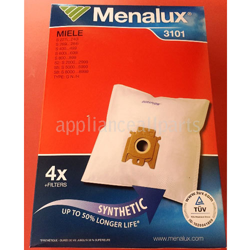 NEW MENALUX SYNTHETIC VACUUM BAGS MIELE, WELTSTAR - 4 BAGS + FILTERS T22F 3101 - Picture 1 of 1