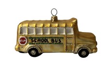 School Bus Blown Glass Christmas Ornament