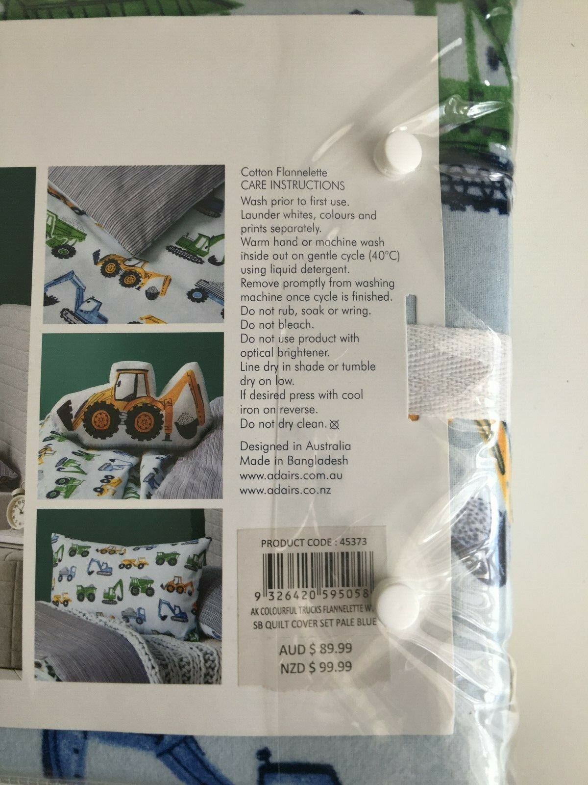 Adairs Kids Colourful Trucks Flannelette Single Quilt Cover Set BNIP RRP $89.99