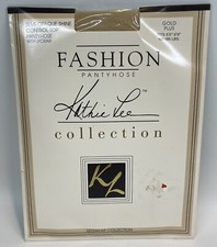 Kathie Lee Shiny Nylon Pantyhose Semi Opaque Gold Control Top Plus Size Vtg