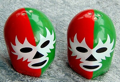 Salz und Pefferstreuer Kikkerland Dos Luchadores Keramik rot/grün 2er Set  NEU!