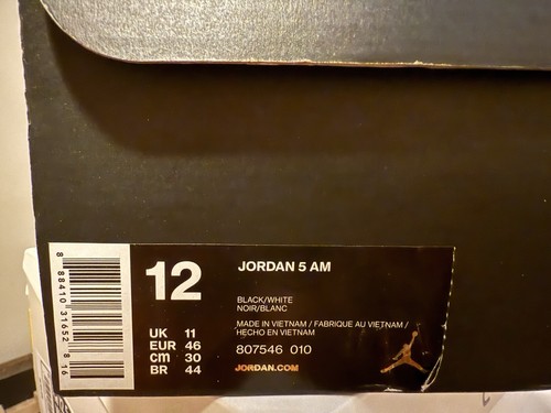 Jordan 5AM BLACK WHITE Size 12US Men’s Nike Basketball Shoes In Box - Picture 3 of 3