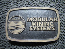 MODULAR MINING SYSTEMS LOGO BRASS BELT BUCKLE VINTAGE RARE DYNABUCKLE 1980s 