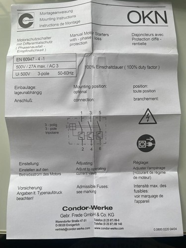 Condor OKN AC3 10.0 A Manual Motor Starter 203476 - Picture 6 of 7