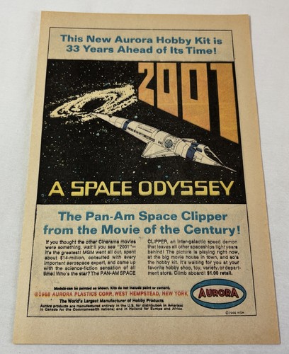 1968 Aurora Model Kit Ad Page ~ 2001 A SPACE ODYSSEY PAN AM SPACE CLIPPER