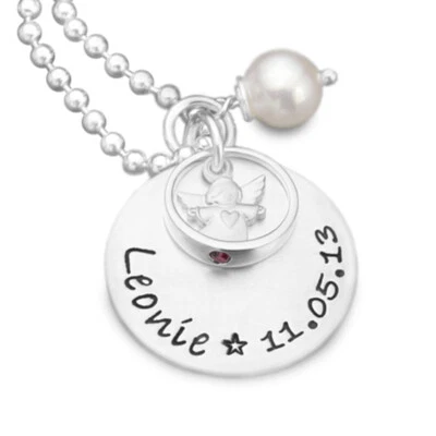 SAMAVAYA Taufschmuck Gravur Mädchen GESEGNET ENGEL 925 Silber Taufkette Schutzengel