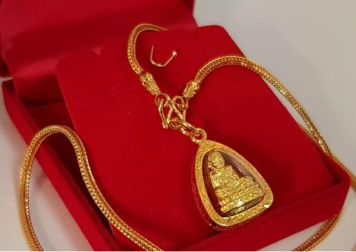 Necklace Phra LP Tuad Gold Plated Micron Case Pendant Thai Buddha Amulet - Picture 2 of 3