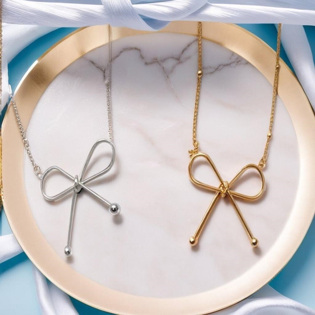 Bow Knot Necklace with Satellite Chain, Elegant Style Choker Necklace, Cute Gift