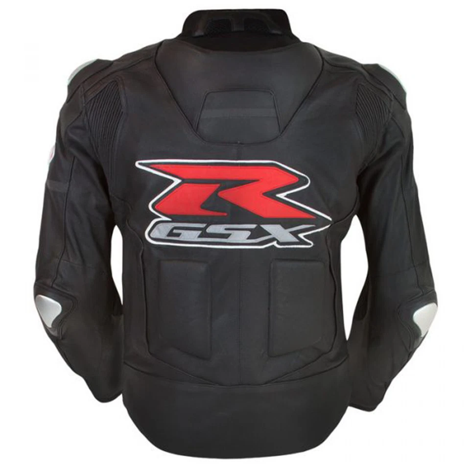 Chaqueta de cuero negra para hombre Suzuki GSXR moto carreras Foto 2 de 4