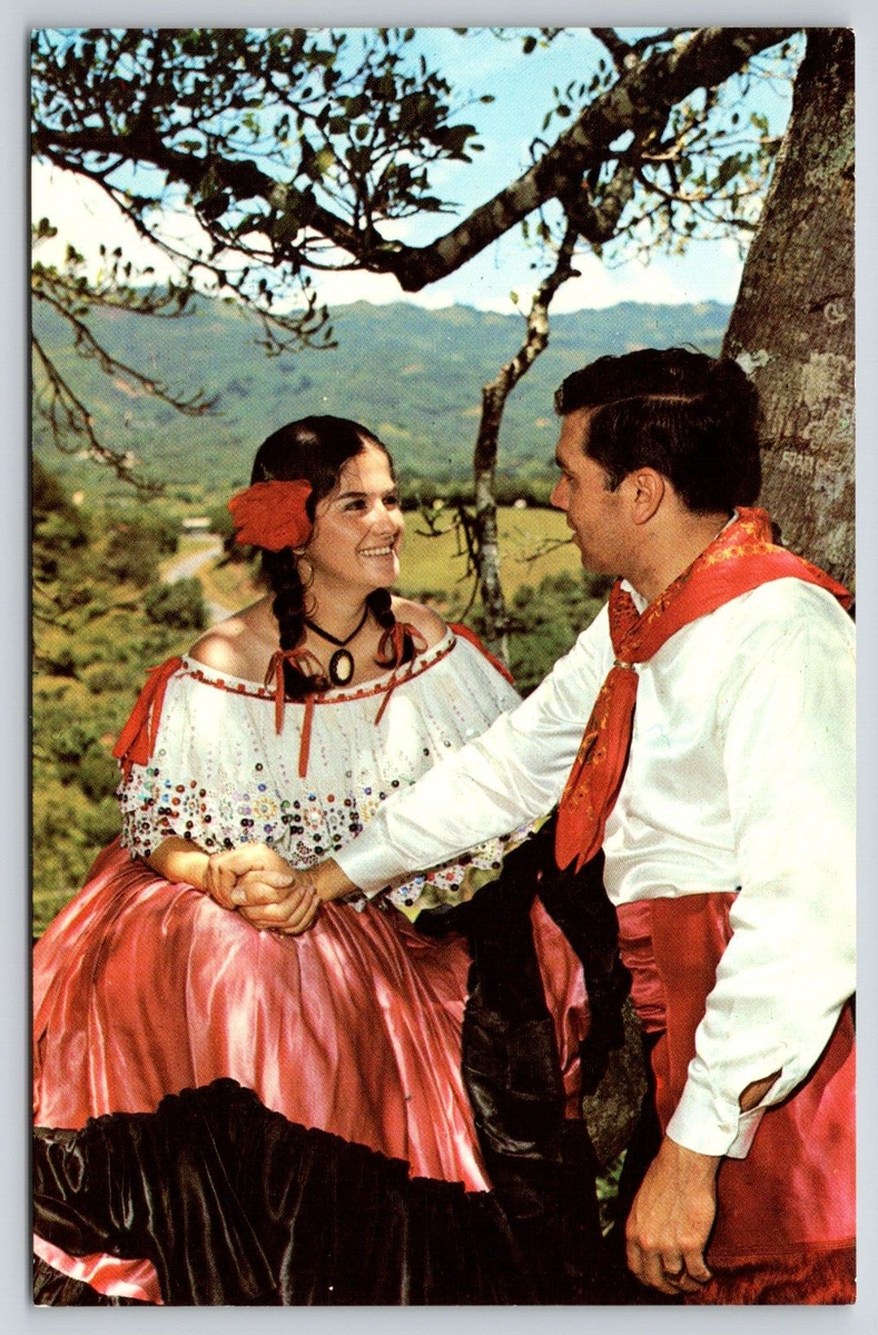 Couple Man Woman in Typical Dress Costumes Costa Rica Postcard UNP Scenic View