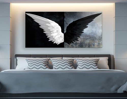 ALAS BLANCAS Y NEGRAS - HERMOSAS IMPRESIONES DE LONA DE ÁNGEL HECHAS A MANO EN BLANCO Y NEGRO - Imagen 3 de 4