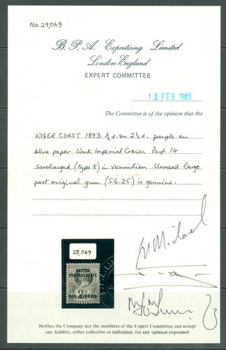 SG 25 Niger Küstenprotektorat 1893. 1⁄2d auf 21⁄2d handgestempelt Typ 8 in Zinnobermillion.. - Bild 2 von 2