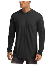 Men's Hooded UPF 50 Sun Protection T Shirts Long Sleeve Athletic Large Black