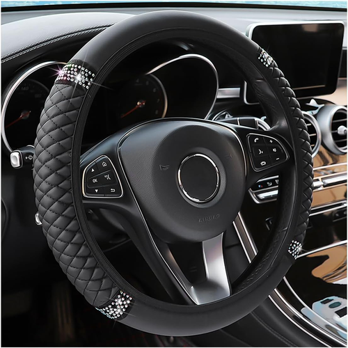 Bling Soft Leather Steering Wheel Cover, 15 Inch Colorful Rhinestones Auto Elast - Picture 8 of 12