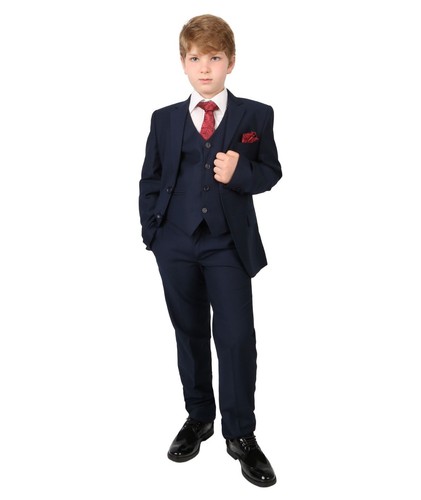 Boys Tailored Fit Wedding Suit 6 Piece Page Boy Prom Charcoal Grey Navy Blue Set - Picture 3 of 19