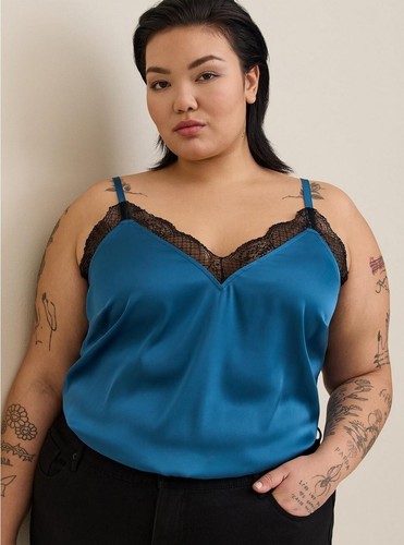 Torrid Satin Lace Trim Cami Size 1, 1X, 14/16 Blue Black Top - Picture 4 of 9