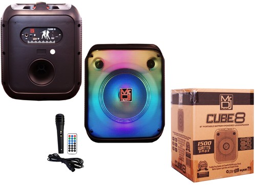 MR DJ CUBE8 8" Rechargeable Portable Bluetooth Karaoke Speaker with Party Flame - Picture 2 of 13