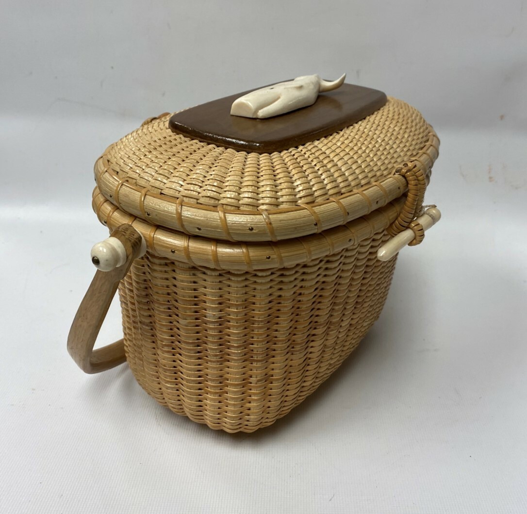 Original Nantucket Basket Purse Carved Whale 1993 Gem