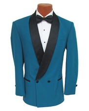 Men's Raffinati Teal Tuxedo Jacket Double Breasted Black Satin Shawl Lapels 40R