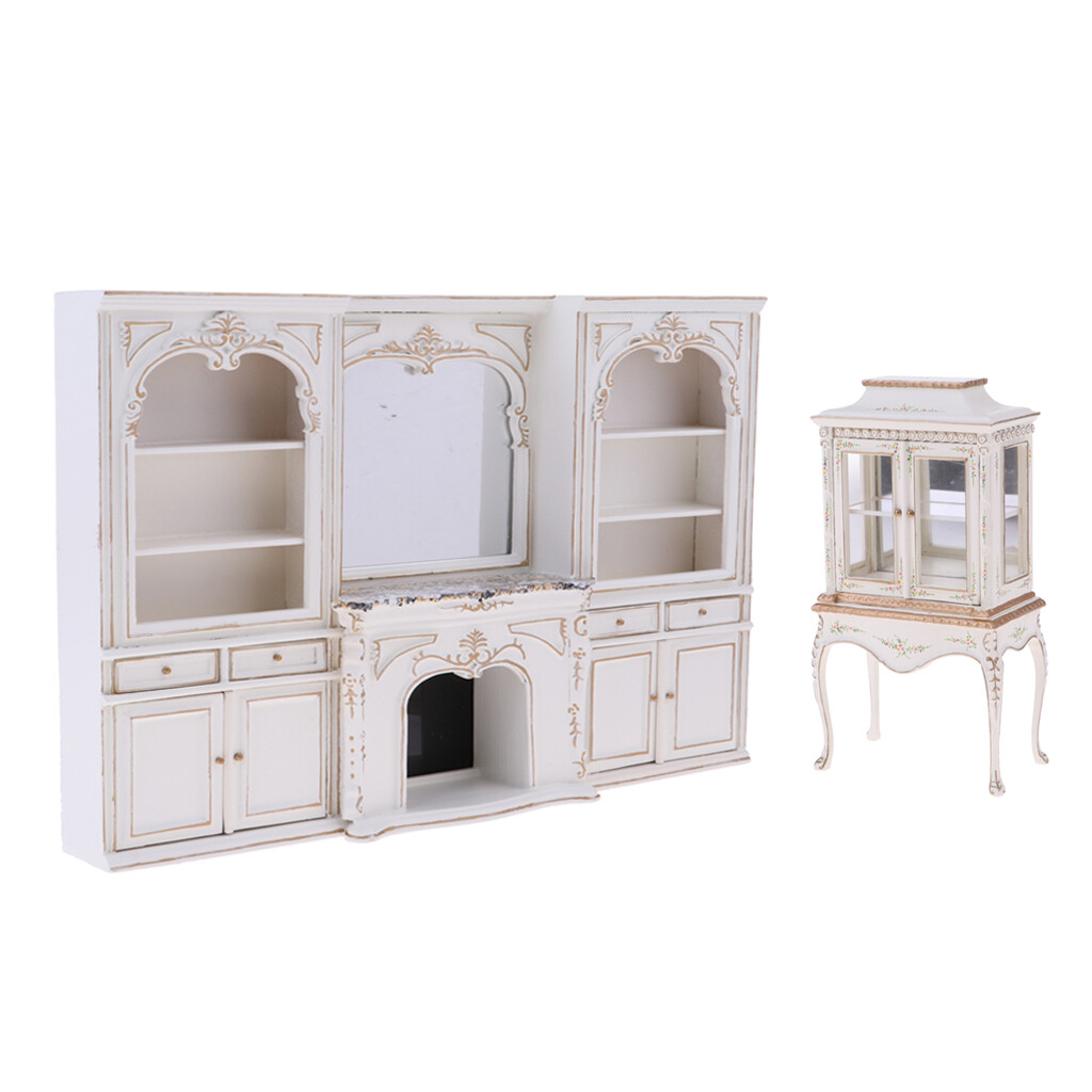 Mini vetrinetta in legno bianco 2PC per accessorio di mobili per casa 1 12 Mini vetrinetta in legno bianco 2PC per accessorio di mobili per casa 1 12