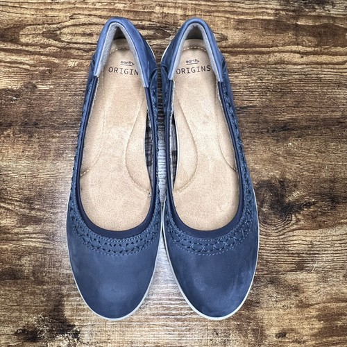 Earth Origins Fable Blue Suede Flex Flats cushioned x stitch detail women's 10 - Picture 6 of 10