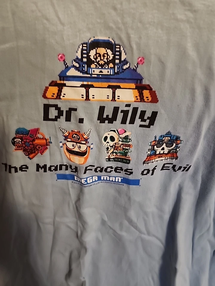 MEGA MAN Dr. Wily "The Many Faces of Evil" Large T-Shirt Capcom Nintendo NES - Image 3 of 3