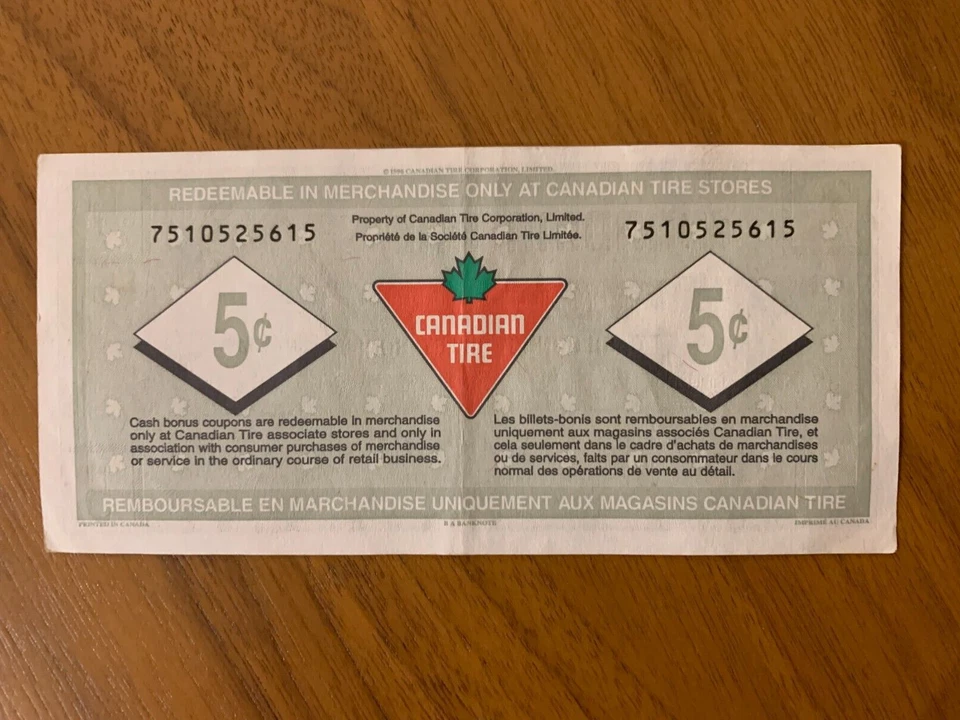 Canadian Tire Money 5c - 75th Anniversary Special Edition 1996  - Image 2 of 4