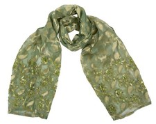 Evening scarf 100 silk silk embroidered stole handmade green gold green