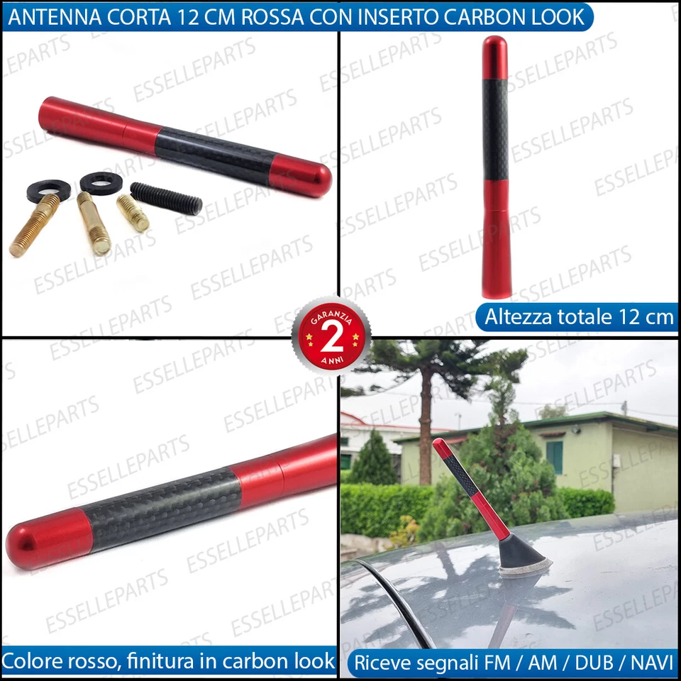 ANTENNA CORTA 12 CM ROSSO FINITURA CARBONIO PER MINI COUNTRYMAN U25 RADIO - Immagine 2 di 4