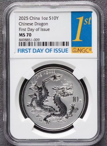 NGC MS70 FDOI China 2025 Chinese Dragon Silver Coin 1oz 10 Yuan
