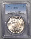 BU 1923 Silver PEACE Dollar.  PCGS MS64.