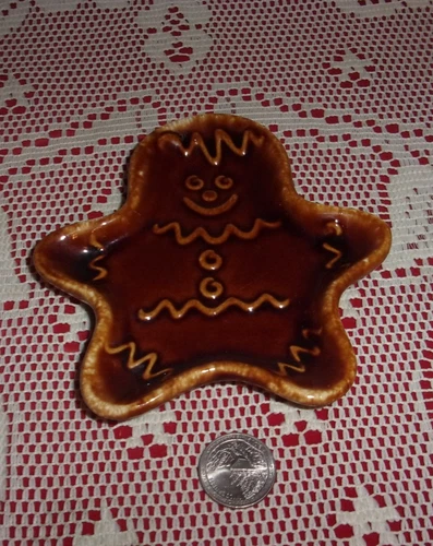 Hull brown drip Gingerbread Man 5" spoon rest trinket dish vintage 60's VGC #2