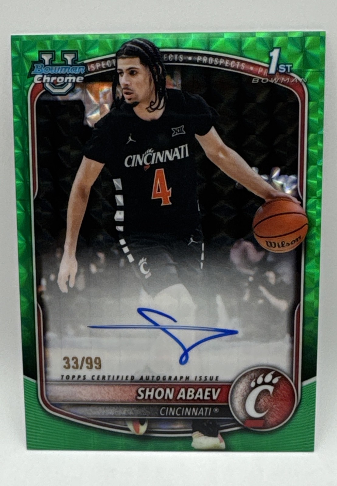 2025-26 Bowman Chrome 1st Autographs Shon Abaev Green Geometric Refractor /99