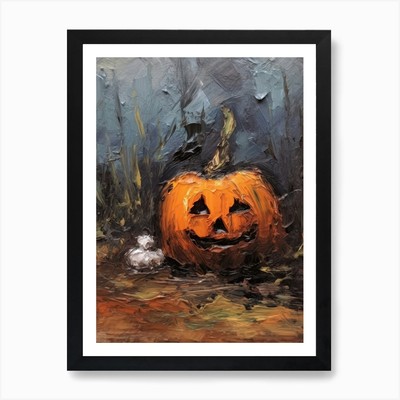 Spooky Halloween Pumpkin, Ölgemälde gerahmt Wandbild Poster Leinwanddruck Bild