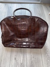Vintage Mulberry England Brown Croc Embossed Leather Weekend Bag. 1980s–2000s
