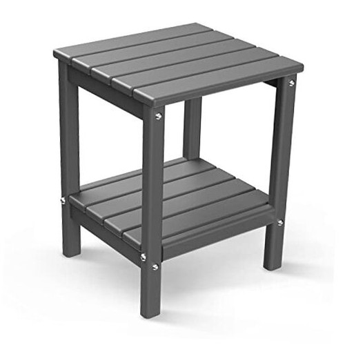 Adirondack Side Table, HDPE Weather Resistant Outdoor Table, 2-Shelf Plastic
