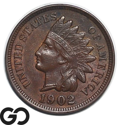 1902 Indian Head Cent Penny, Choice AU++