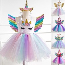 NEW Kids Unicorn Fancy Dress Up Girls Party Tutu Sequins Costume Headband+ Wings