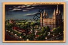 Salt Lake City Utah Mormon Temple Square Night Linen Postcard 1948 Curteich — photo 1