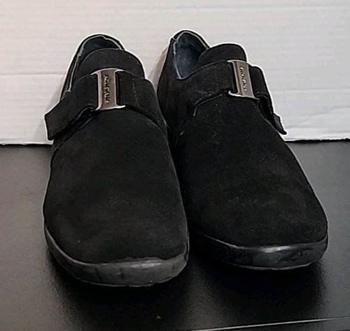 Aquatalia Damenschuhe Freizeit Keilabsatz Halbschuhe Clogs Größe 11 schwarz Wildleder mit Riemen - Bild 2 von 10