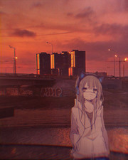 Anime irl cat girl peace evening girls ears headphones Custom 11x17 Poster