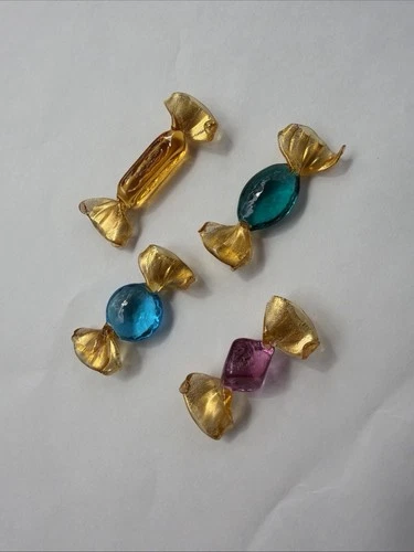 VINTAGE GOLD LEAF MURANO GLASS CANDIES SET OF FOUR! See Photos & Description