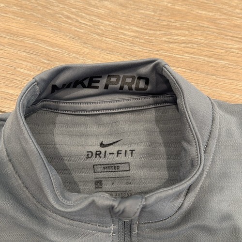 NIKE PRO Gray Therma-Fit Dri-Fit Fitted 1/4 Zipper Pullover Long Sleeve Top Sz S - Picture 7 of 11