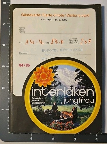 1984 85 Interlaken Switzerland Jungfrau Eurotel 80 Page Visitor's Card Travel EC