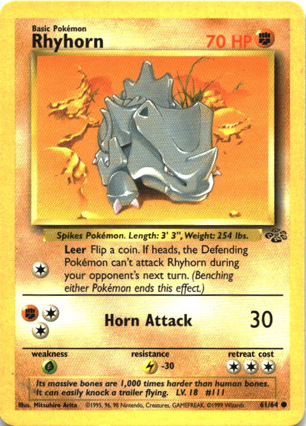 Rhyhorn 61/64 Common Jungle Pokemon Unlimited Lightly Played