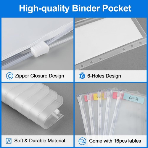16PCS A5 Binder Pocket Money Saving Challenge Binder Cash Envelope, 6 Hole Cl... - Picture 3 of 6
