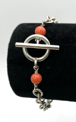 Petite TRIBAL CORAL 925 Sterling Silver 7.5 ''Chain BRACELET Toggle STACK